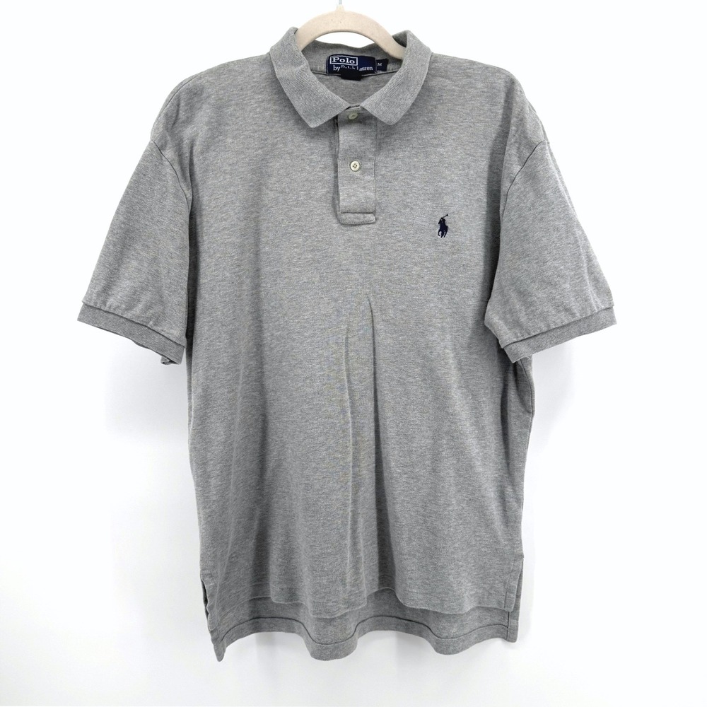 Polo Ralph Lauren Polo Shirt Mens Medium Gray Navy Short Sleeve Classic Pony